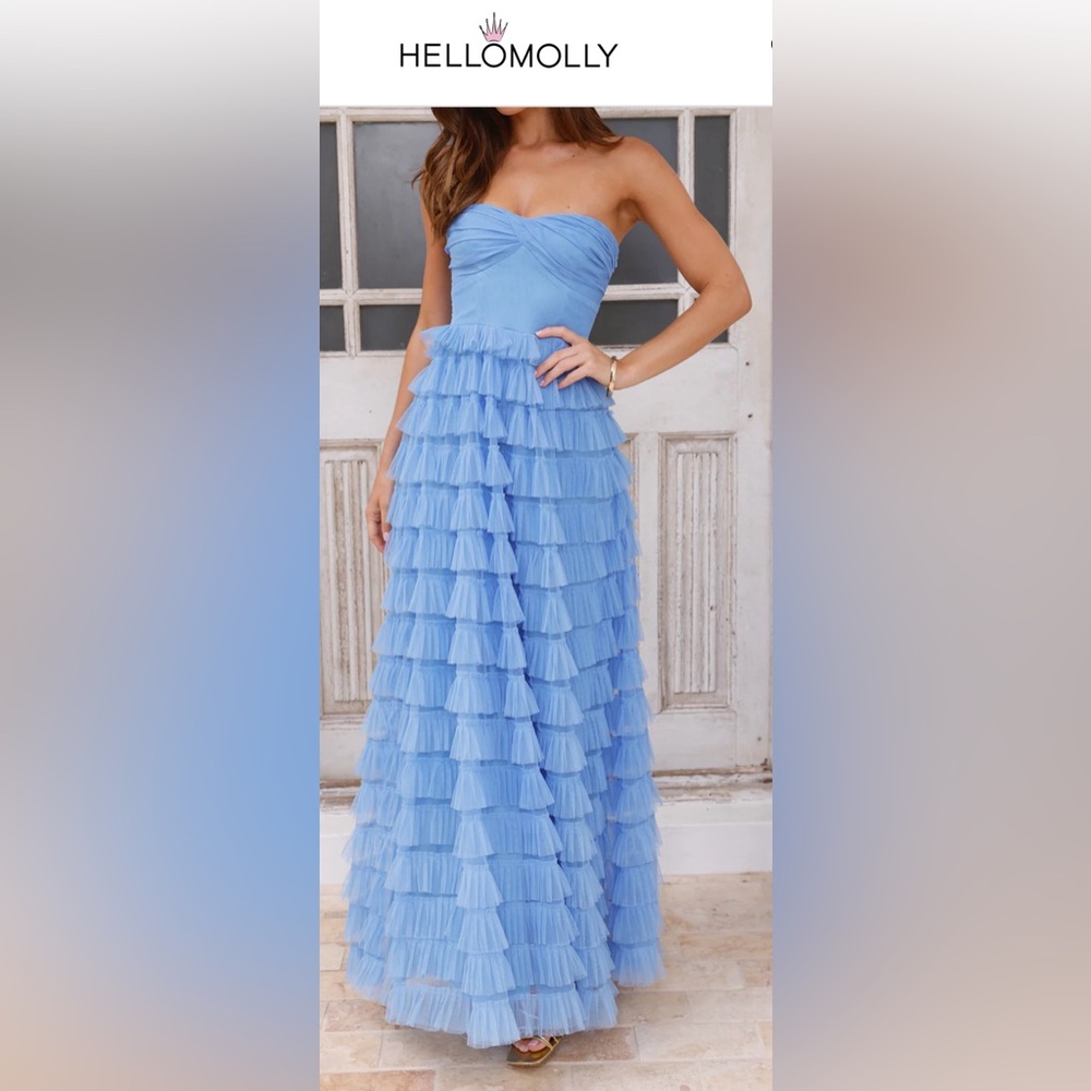 Hello Molly Strapless Tulle Maxi Dress Blue